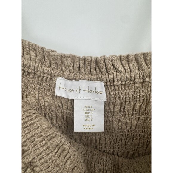 House of Harlow Linen Blend Jumpsuit Brown Smocked Sz S Granolagirl Minimalist - Picture 4 of 10